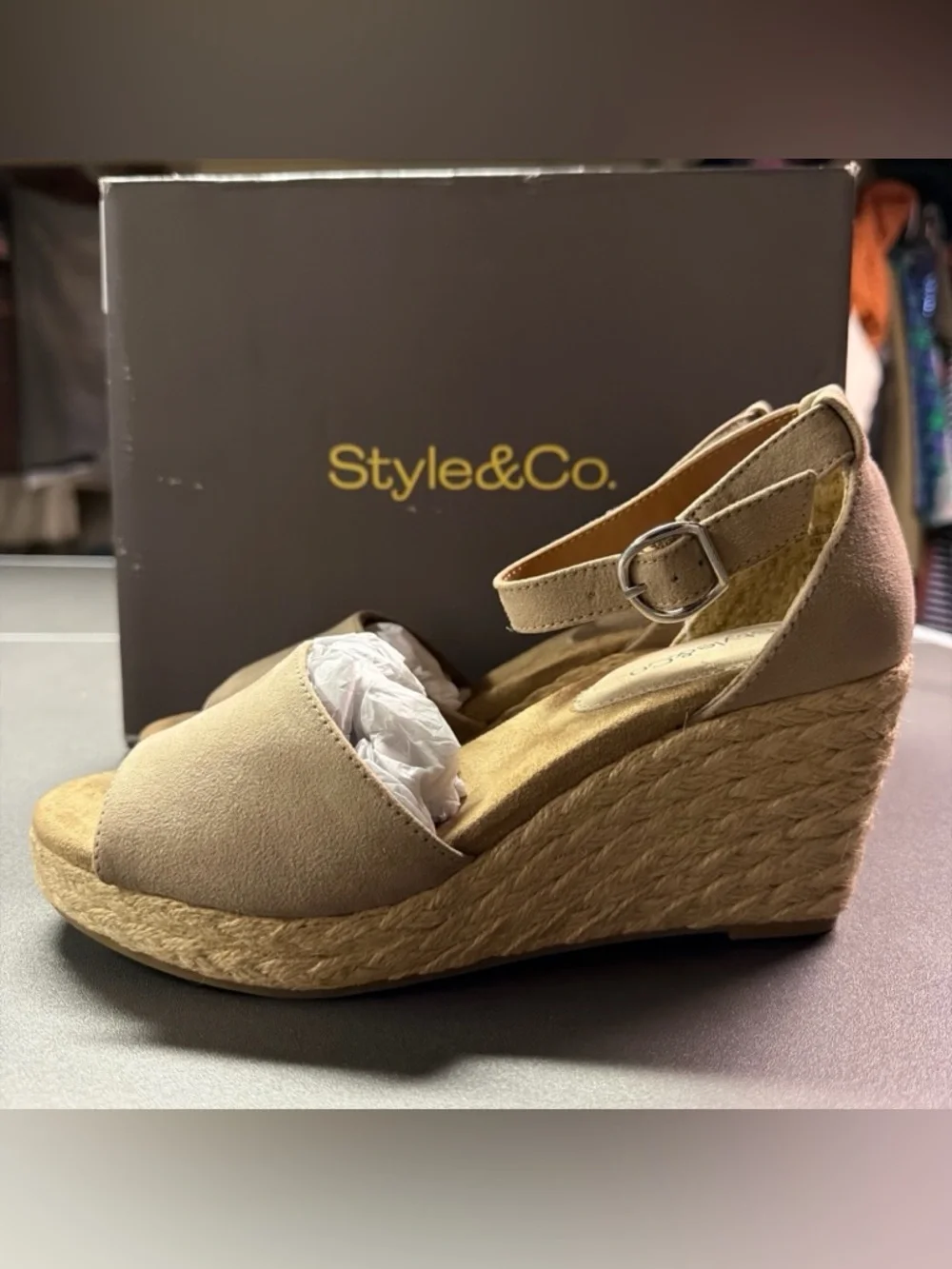 Style‎ & Co Women's Beige Seleeney Wedge Sandals Shoe Size 6M NWB